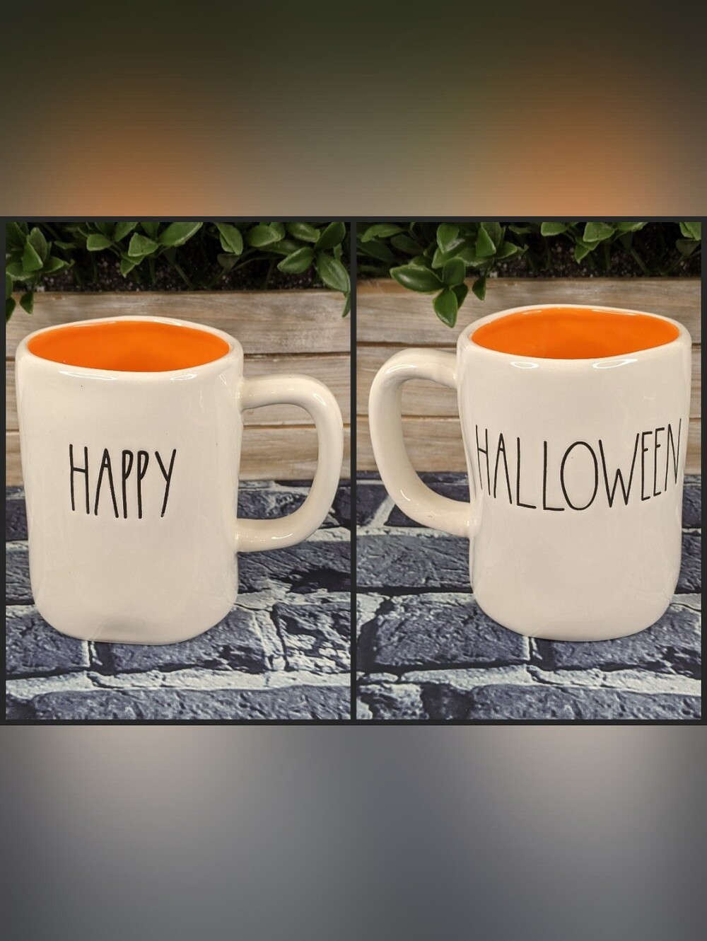 Rae Dunn HAPPY HALLOWEEN Double-Sided Mug - White w/ Orange Interior